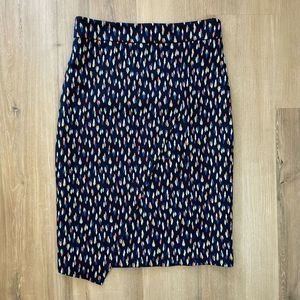 Maeve by Anthropologie Debra Navy Orange Faux Wrap Knit Pencil Skirt Size 8